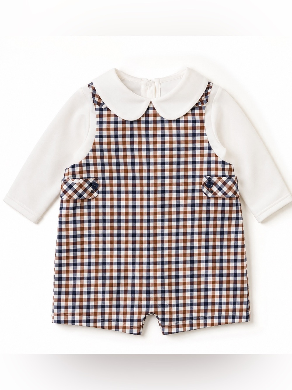 NWT Edgehill Collection Baby Boys Long Sleeve Plaid Jon Jon Romper Sz 12M